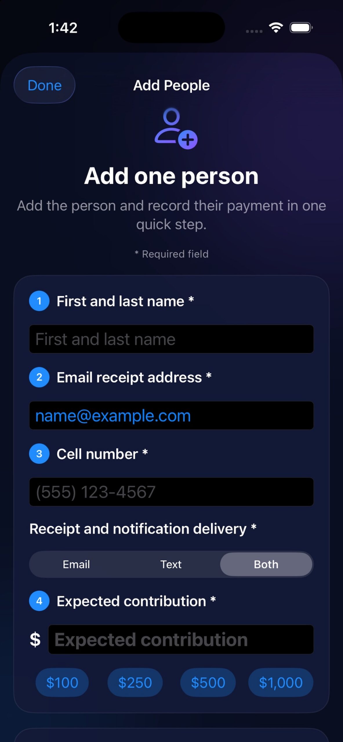 PullLedger screen for adding a participant